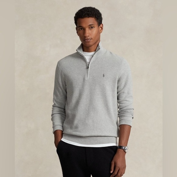 Ralph Lauren Gray Mesh-Knit Cotton 1/4-Zip Sweater XXL - Picture 1 of 5
